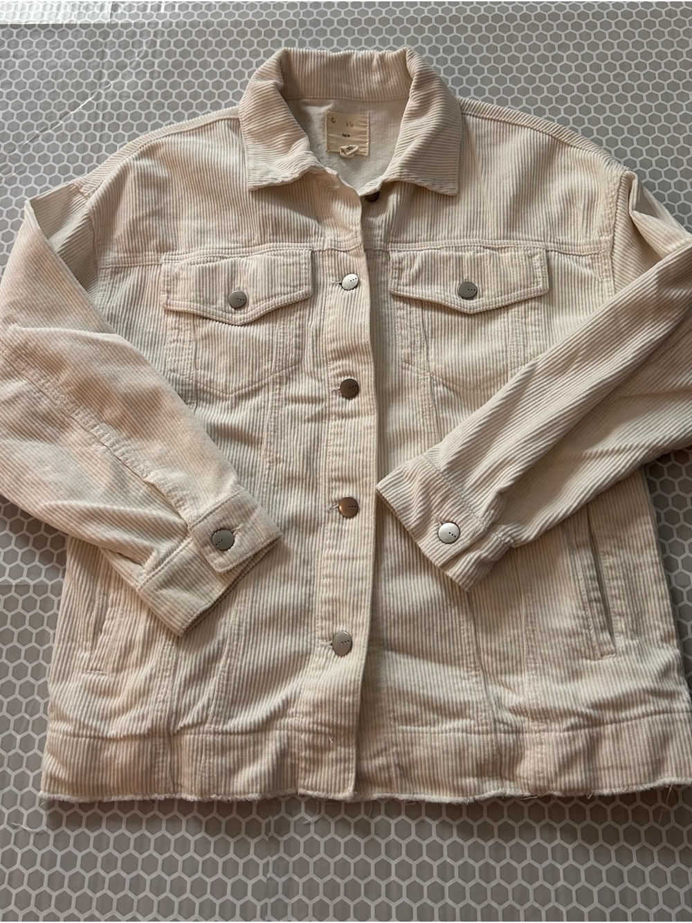 tgla Cream Corduroy Button-Front Cropped Distressed Jacket Size S